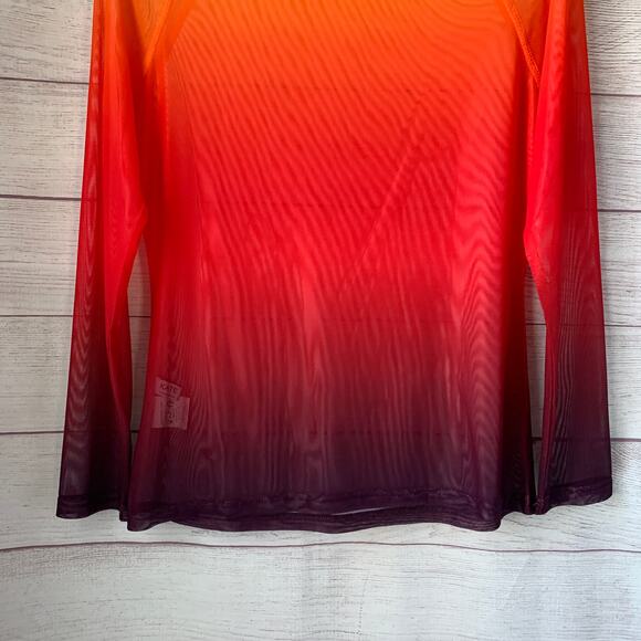 Kate Kasin Orange and Purple Ombre Sheer Mesh Long Sleeve Shirt Rave Swim Cover - Picture 7 of 16